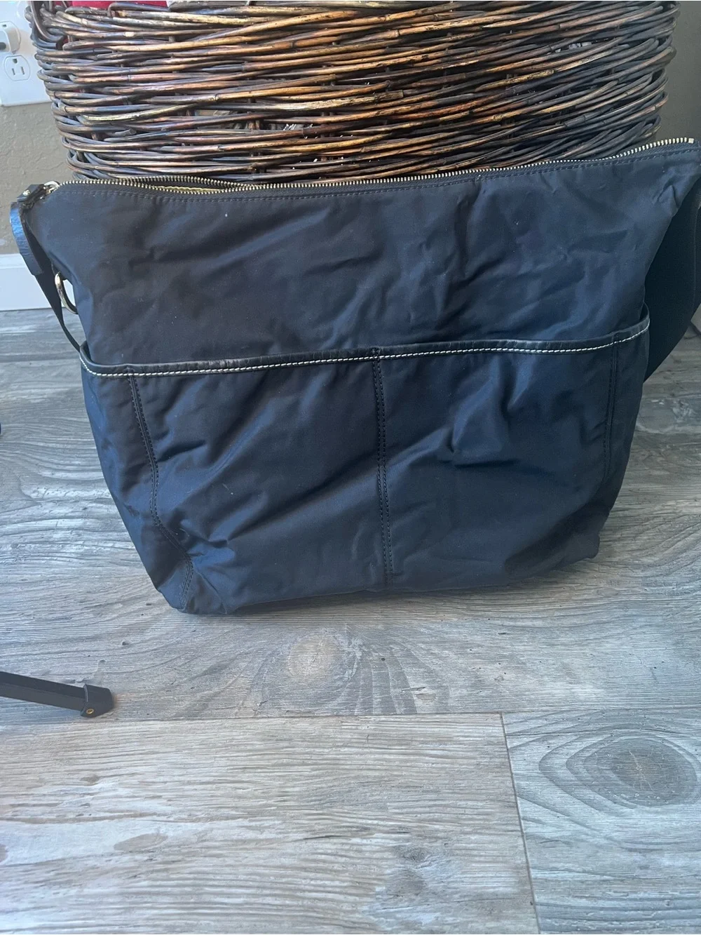 Black Nylon Crossbody Messenger Bag with Gold Lining